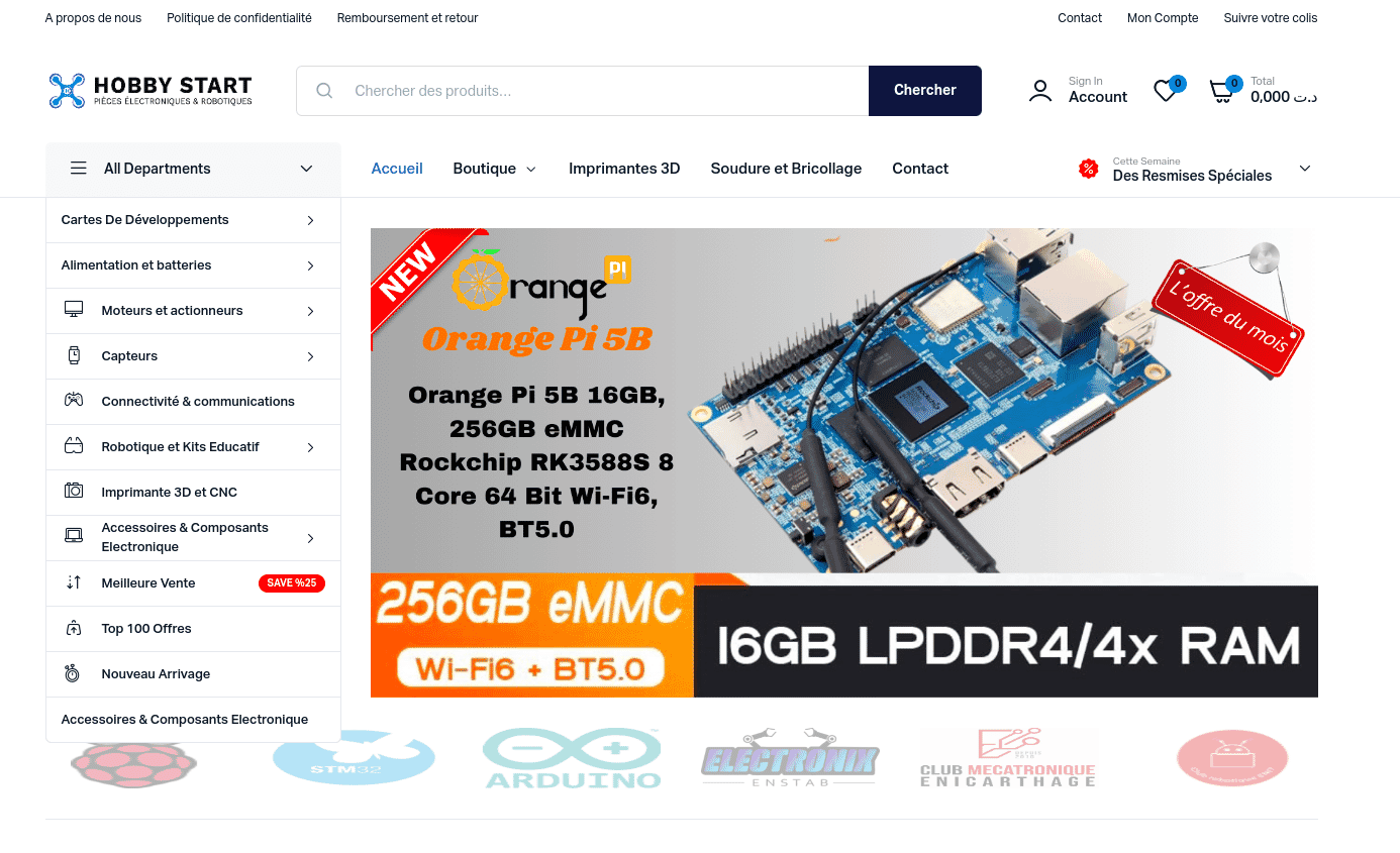Screenshot of hobbystart website